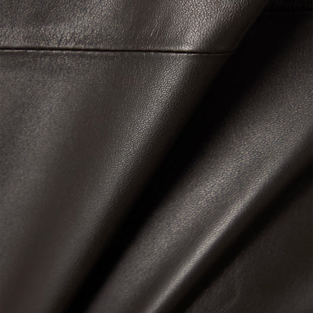 women’s black cowhide leather shirt detail view