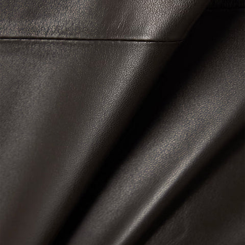 women’s black cowhide leather shirt detail view