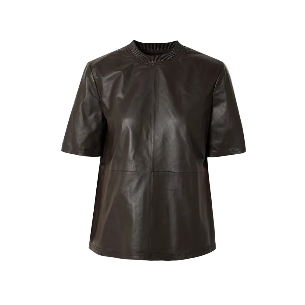 women’s black cowhide leather shirt front view