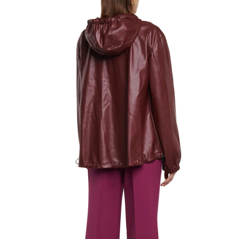 women's red hooded leather bomber jacket freya side angle