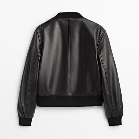 women’s sheepskin leather aviator jacket side angle