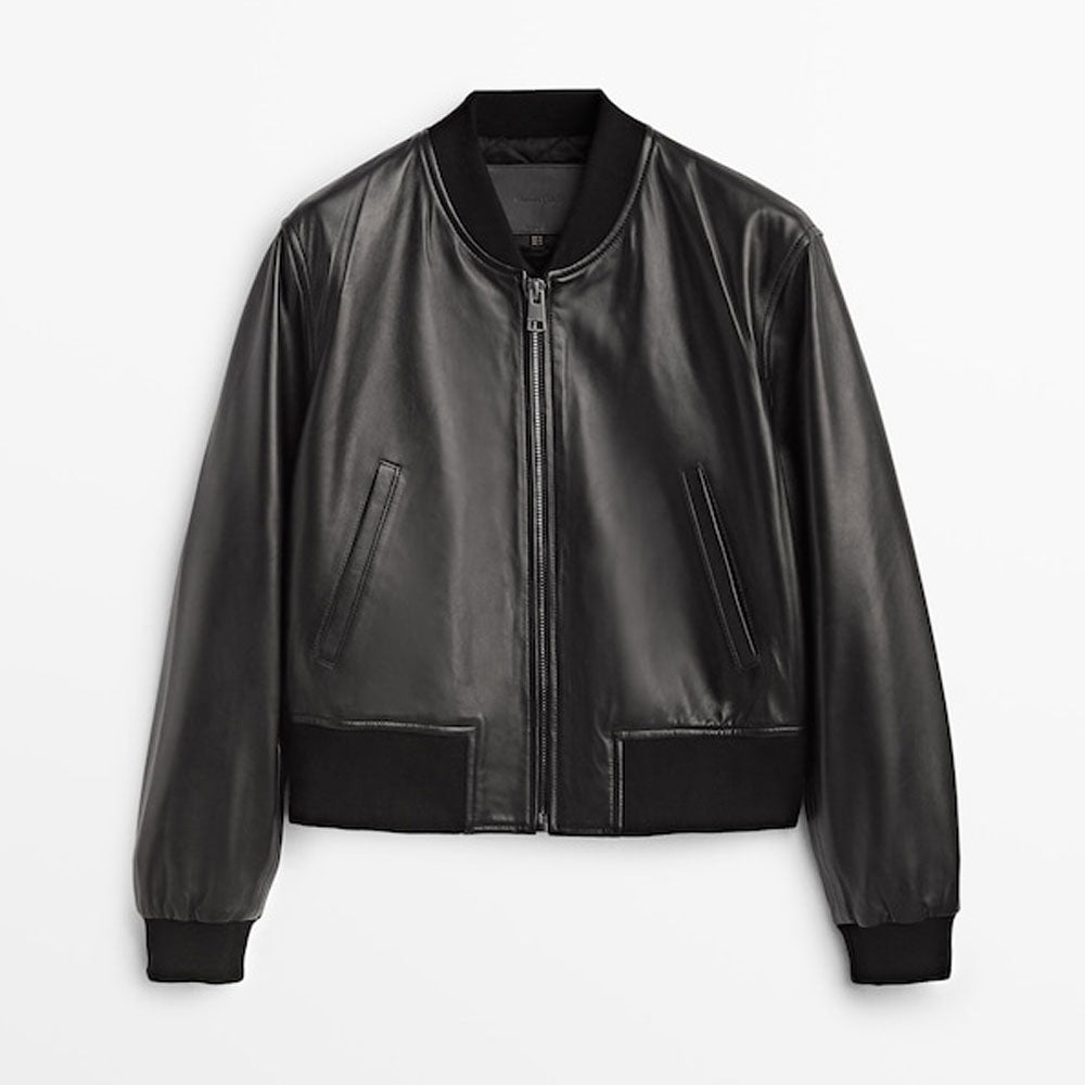 women’s sheepskin leather aviator jacket front view