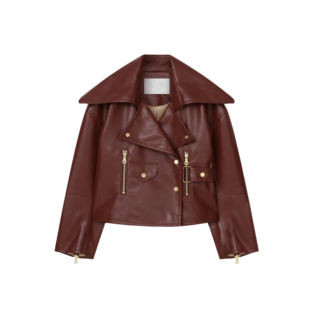 Women's Red Sheepskin Leather Designer's Fashion Jacket