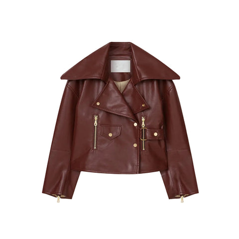 Women's Red Sheepskin Leather Designer's Fashion Jacket