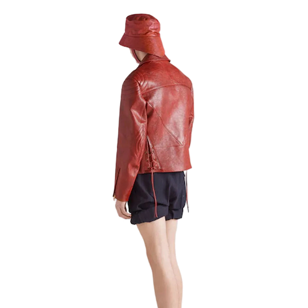 Women's Red Sheepskin leather biker jacket