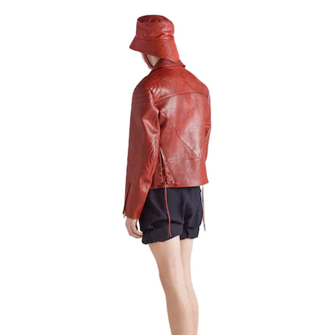 Women's Red Sheepskin leather biker jacket