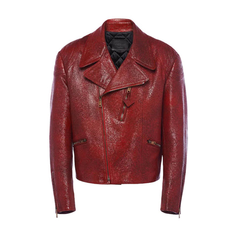 Women's Red Sheepskin leather biker jacket