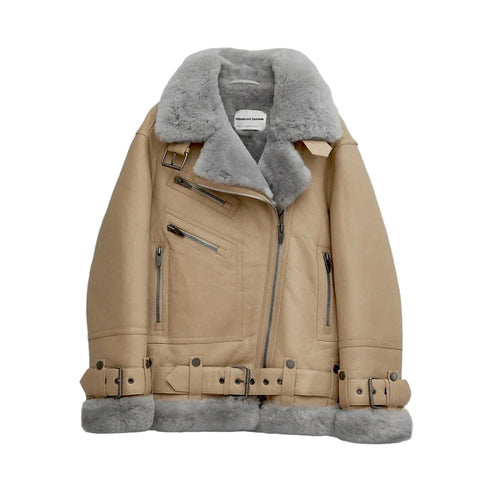 Women's Shearling Aviator Leather Jacket