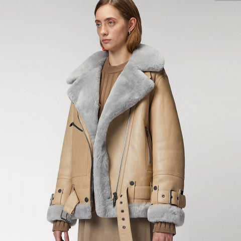 Women's Shearling Aviator Leather Jacket