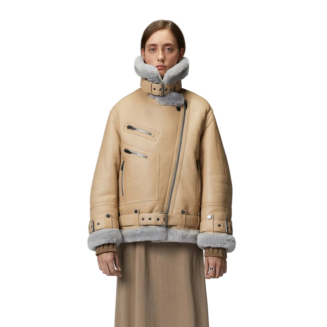Women's Shearling Aviator Leather Jacket