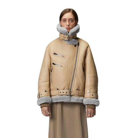 Women's Shearling Aviator Leather Jacket
