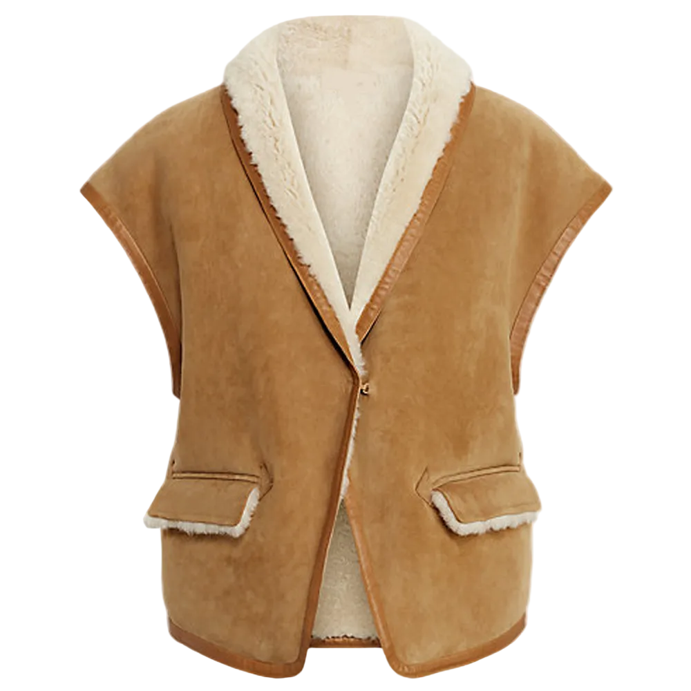 Women’s Sheepskin Brown Aviator Shearling Leather Vest