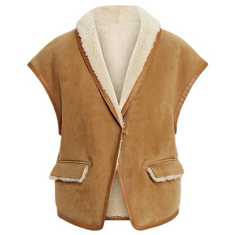 Women’s Sheepskin Brown Aviator Shearling Leather Vest