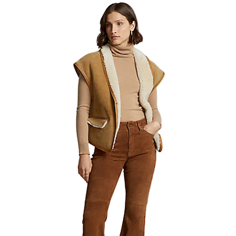 Women’s Sheepskin Brown Aviator Shearling Leather Vest