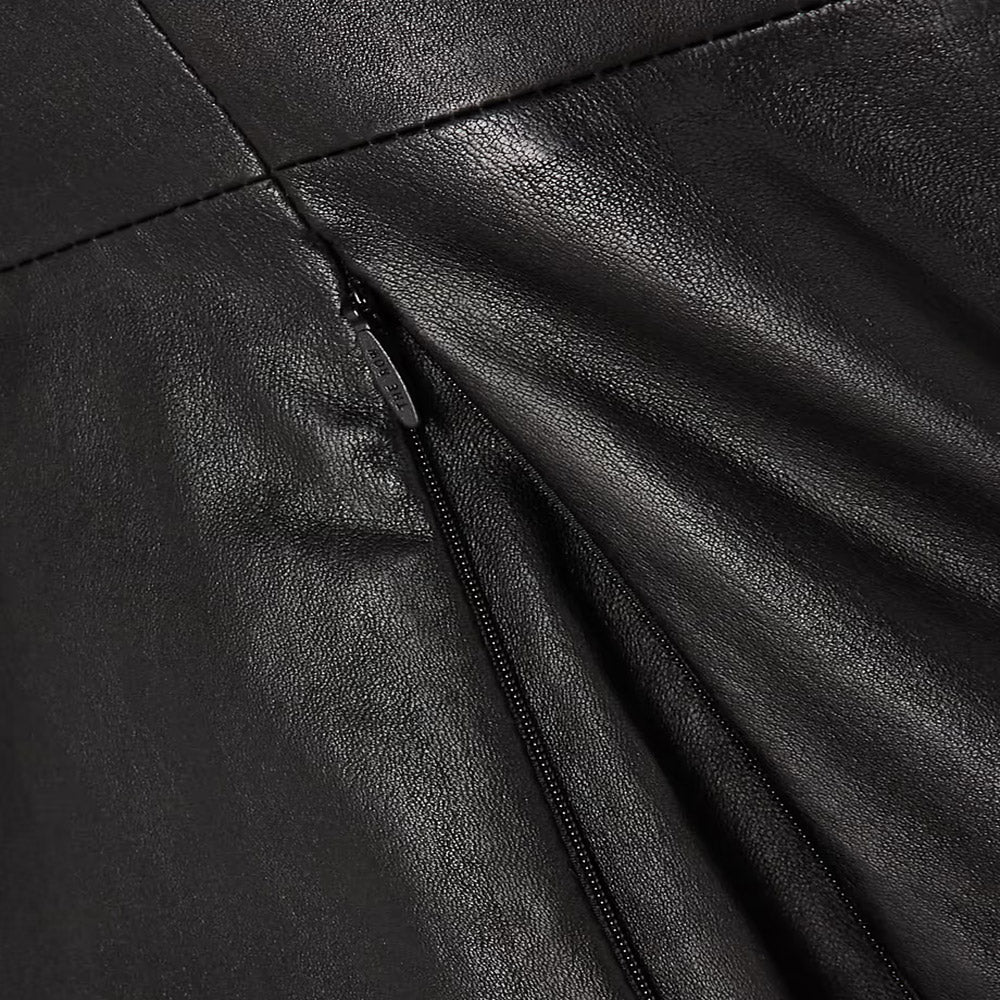 Women's Stretch Cotten Concealed Zip Black Leather Shirt
