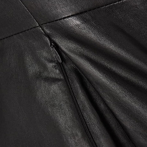 Women's Stretch Cotten Concealed Zip Black Leather Shirt
