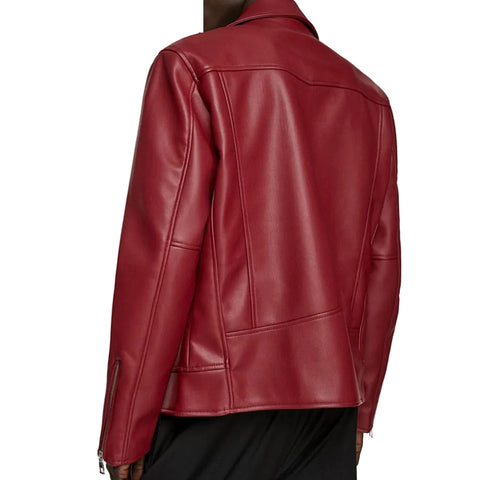 Women's Utility Red Leather Biker Jacket