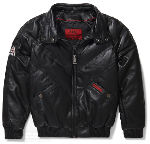 women's black leather bomber jacket amelie side angle