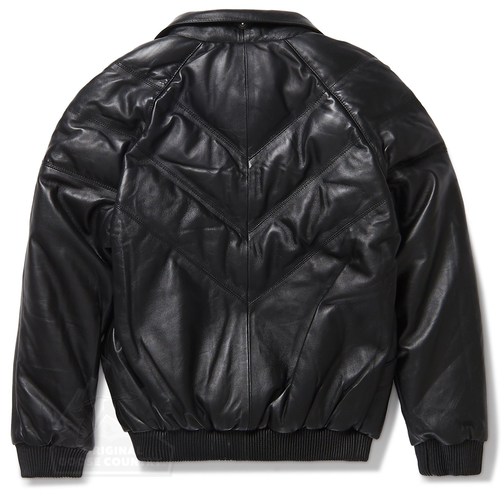 women's black leather bomber jacket amelie back view