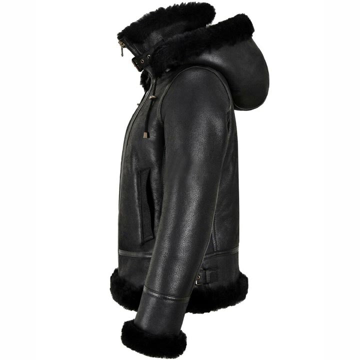 Women's B3 Bomber Classic Shearling Jacket with Hood - AMSEL LEATHERS