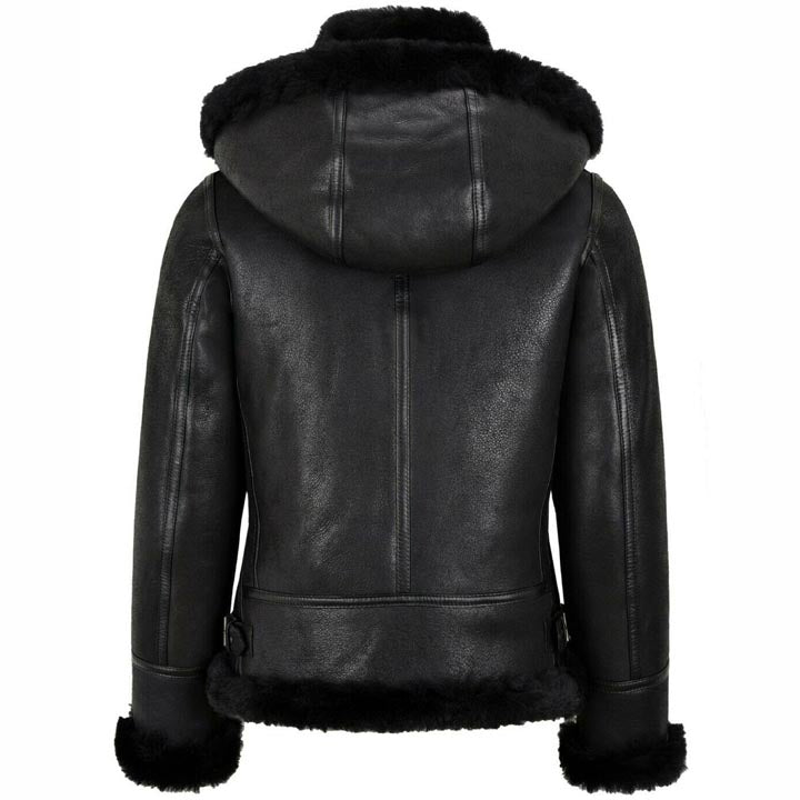 Women's B3 Bomber Classic Shearling Jacket with Hood - AMSEL LEATHERS