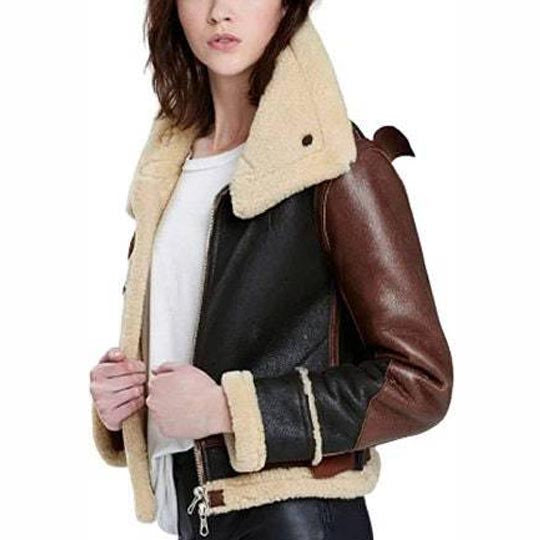 Women's B3 Flight Aviator Sheepskin Shearling Bomber Jacket Coat - AMSEL LEATHERS