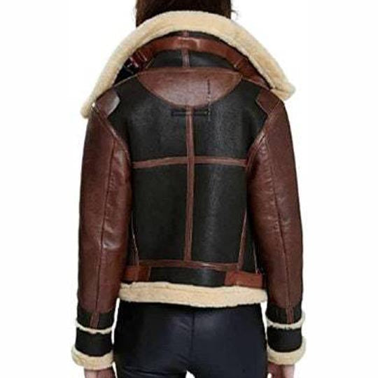 Women's B3 Flight Aviator Sheepskin Shearling Bomber Jacket Coat - AMSEL LEATHERS