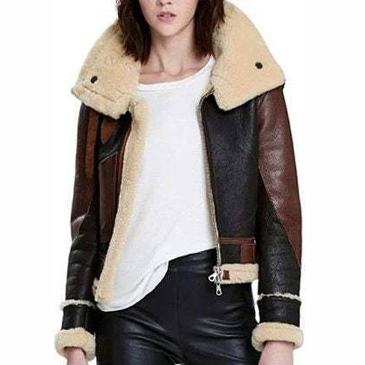 Women's B3 Flight Aviator Sheepskin Shearling Bomber Jacket Coat - AMSEL LEATHERS