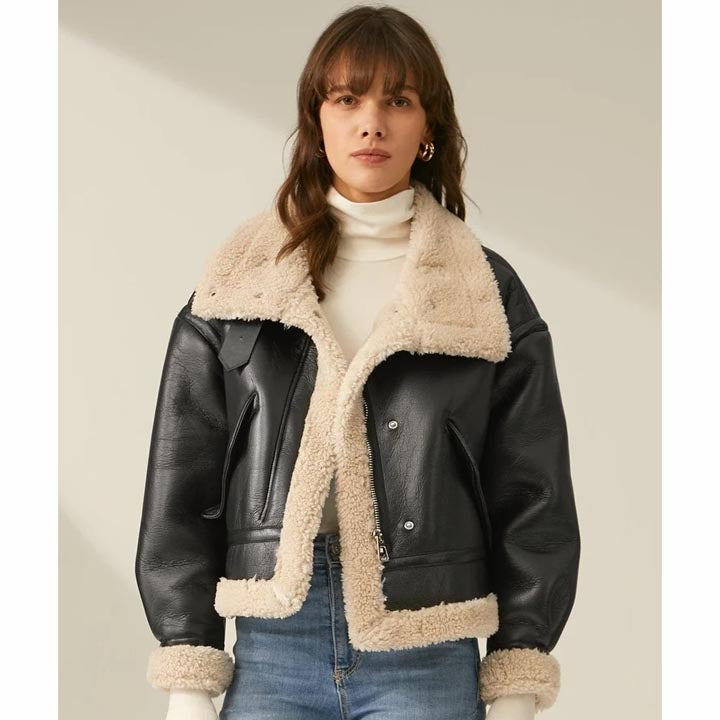 Women's B3 RAF Aviator Bomber Sheepskin Shearling Leather Jacket - AMSEL LEATHERS