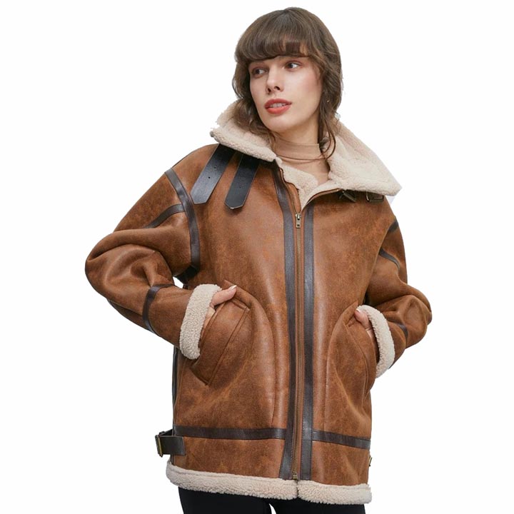 Women's B3 RAF Aviator Sheepskin Sherpa Fur Leather Jacket - AMSEL LEATHERS