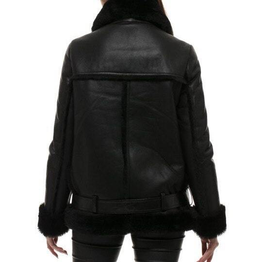 Women's Black B3 Shearling Bomber Jacket - AMSEL LEATHERS