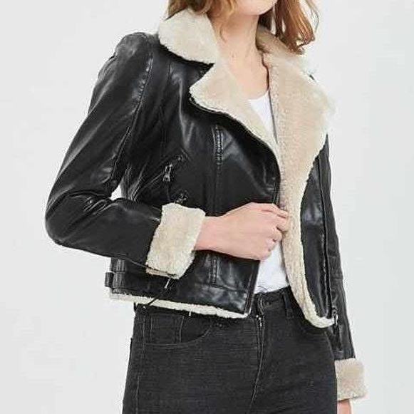 Women's Black B3 Bomber Shearling Leather Jacket - AMSEL LEATHERS