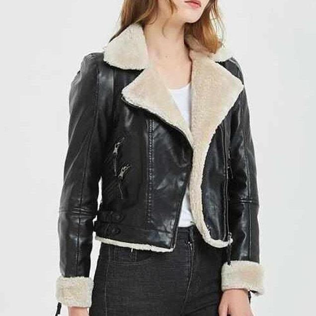 Women's Black B3 Bomber Shearling Leather Jacket - AMSEL LEATHERS