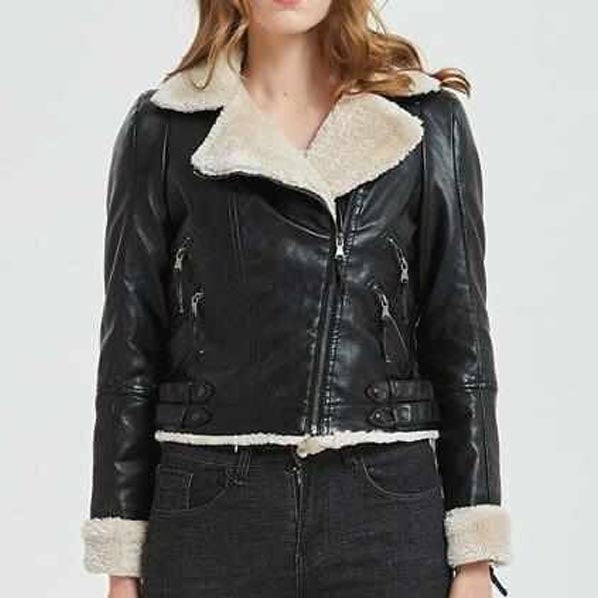 Women's Black B3 Bomber Shearling Leather Jacket - AMSEL LEATHERS