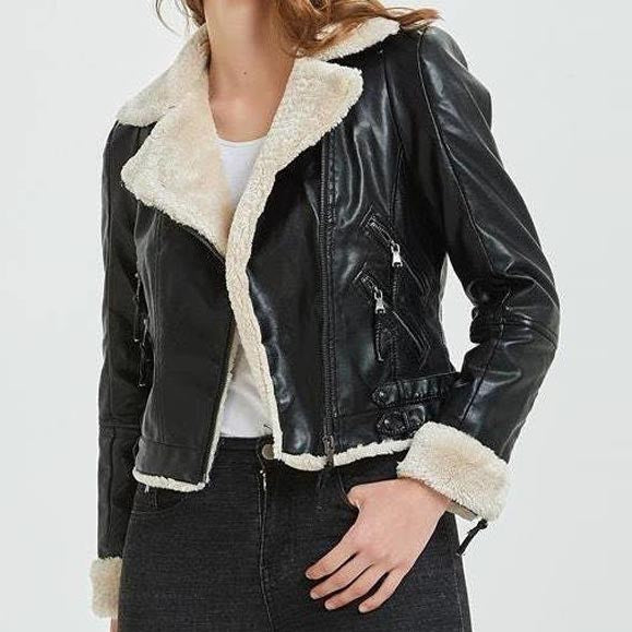 Women's Black B3 Bomber Shearling Leather Jacket - AMSEL LEATHERS