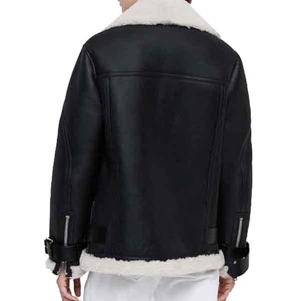 Women’s Black Shearling Biker Jacket - AMSEL LEATHERS