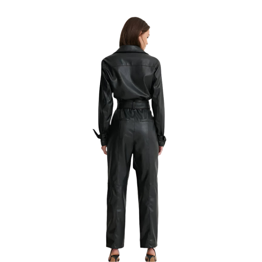 Women's Black Genuine Lambskin Leather Jumpsuit – Sleek & Chic - AMSEL LEATHERS