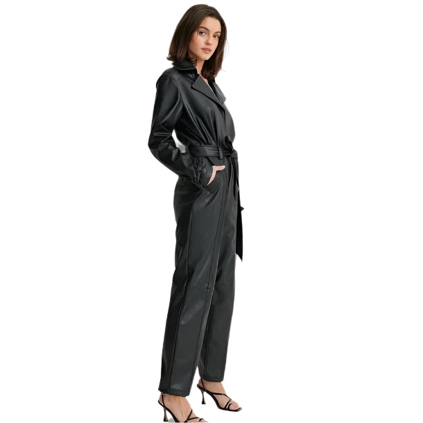 Women's Black Genuine Lambskin Leather Jumpsuit – Sleek & Chic - AMSEL LEATHERS