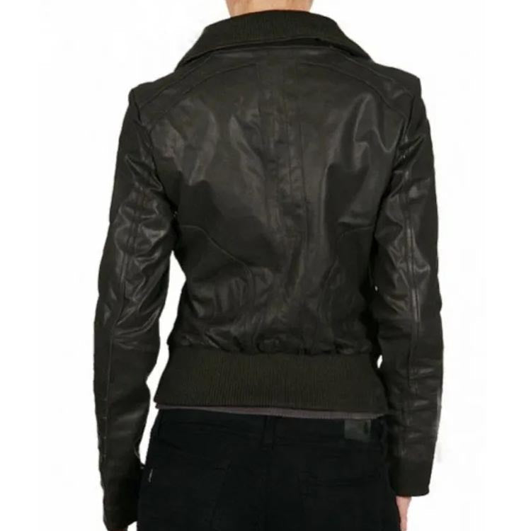 Women's Black Genuine Leather Bomber Jacket - AMSEL LEATHERS