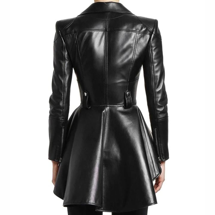 Women's Black Lambskin Leather Coat - AMSEL LEATHERS