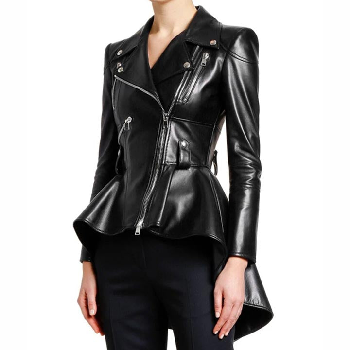 Women's Black Lambskin Leather Coat - AMSEL LEATHERS