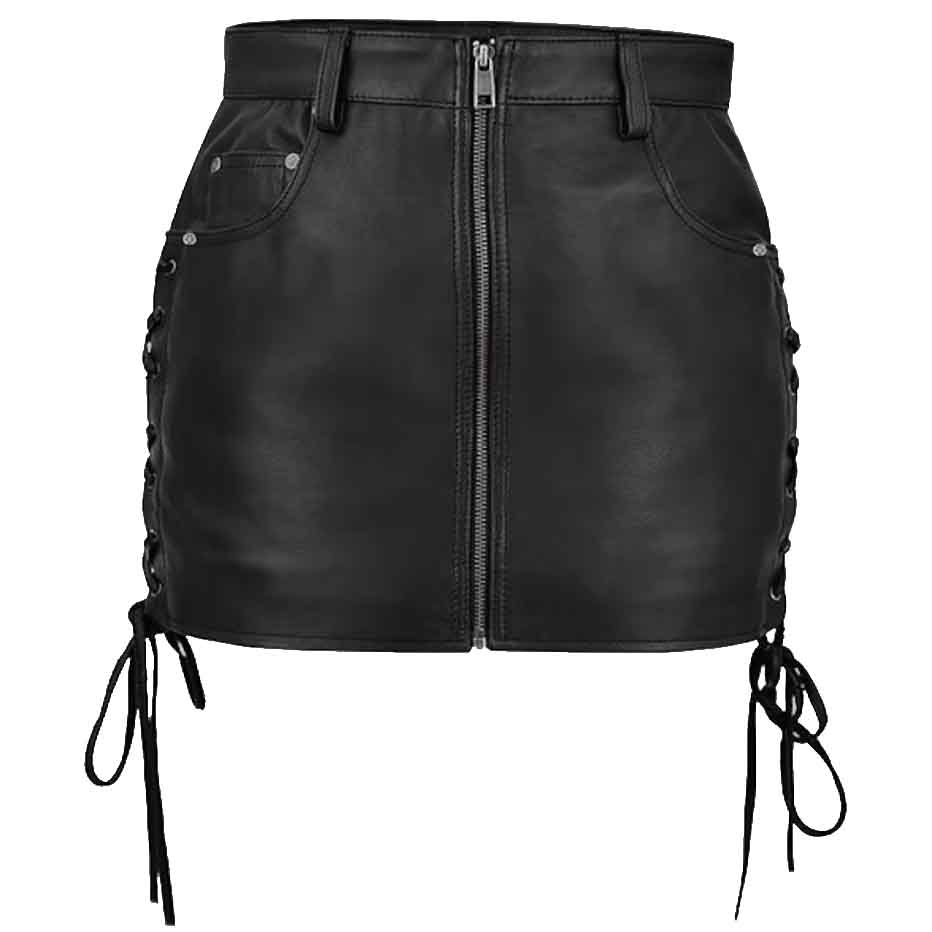 Women's Black Leather Skirt Side lace Up Leather Skirt - AMSEL LEATHERS