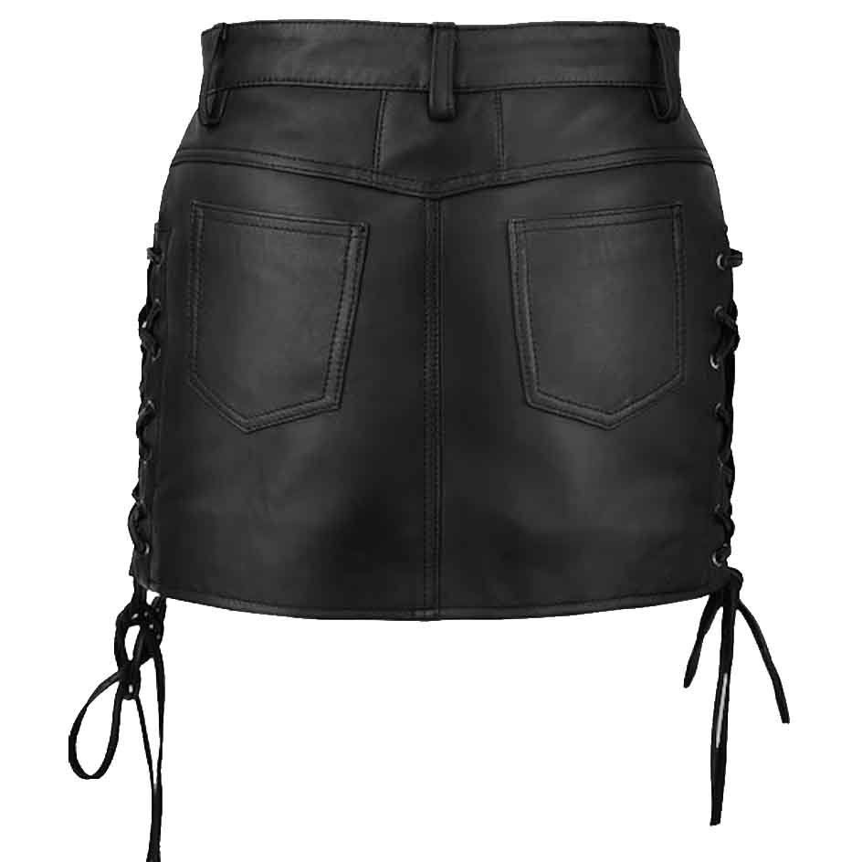 Women's Black Leather Skirt Side lace Up Leather Skirt - AMSEL LEATHERS