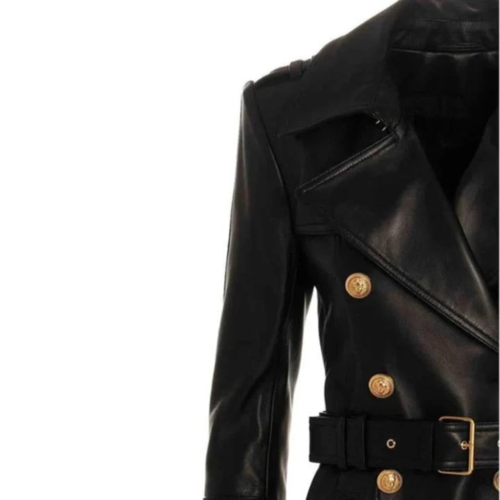 Women's Black Long Leather Trench Coat - AMSEL LEATHERS