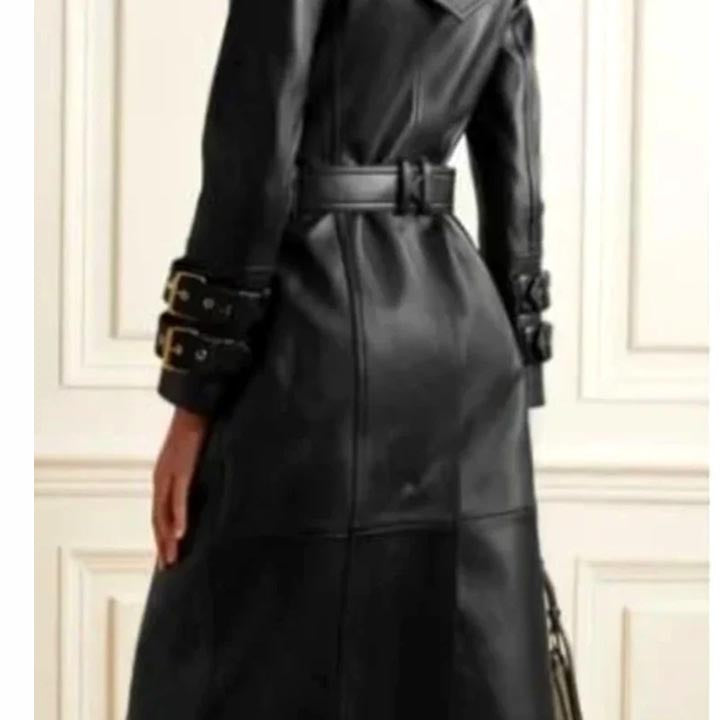 Women's Black Long Leather Trench Coat - AMSEL LEATHERS