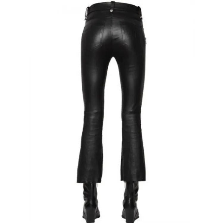 Women's Black Soft Leather Jeans Pants - AMSEL LEATHERS