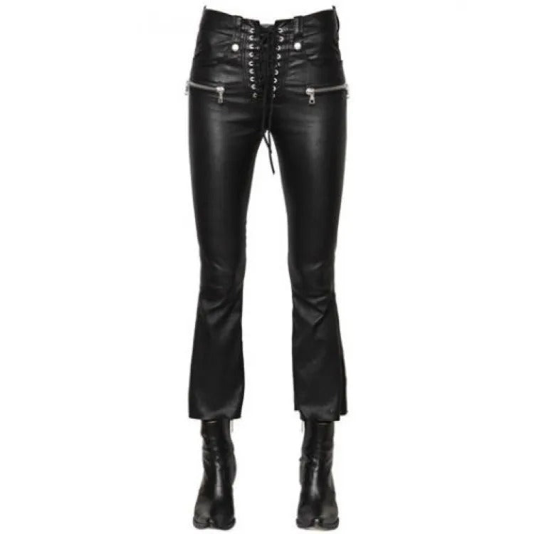 Women's Black Soft Leather Jeans Pants - AMSEL LEATHERS