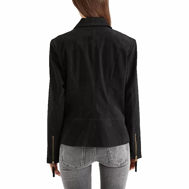 Women's Black Suede Leather Jacket - AMSEL LEATHERS