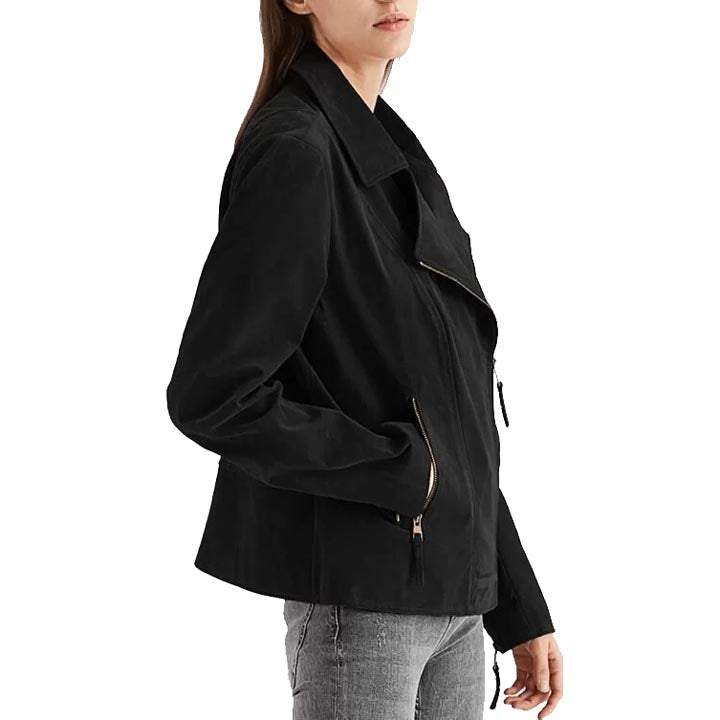 Women's Black Suede Leather Jacket - AMSEL LEATHERS