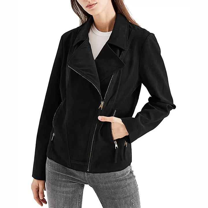 Women's Black Suede Leather Jacket - AMSEL LEATHERS